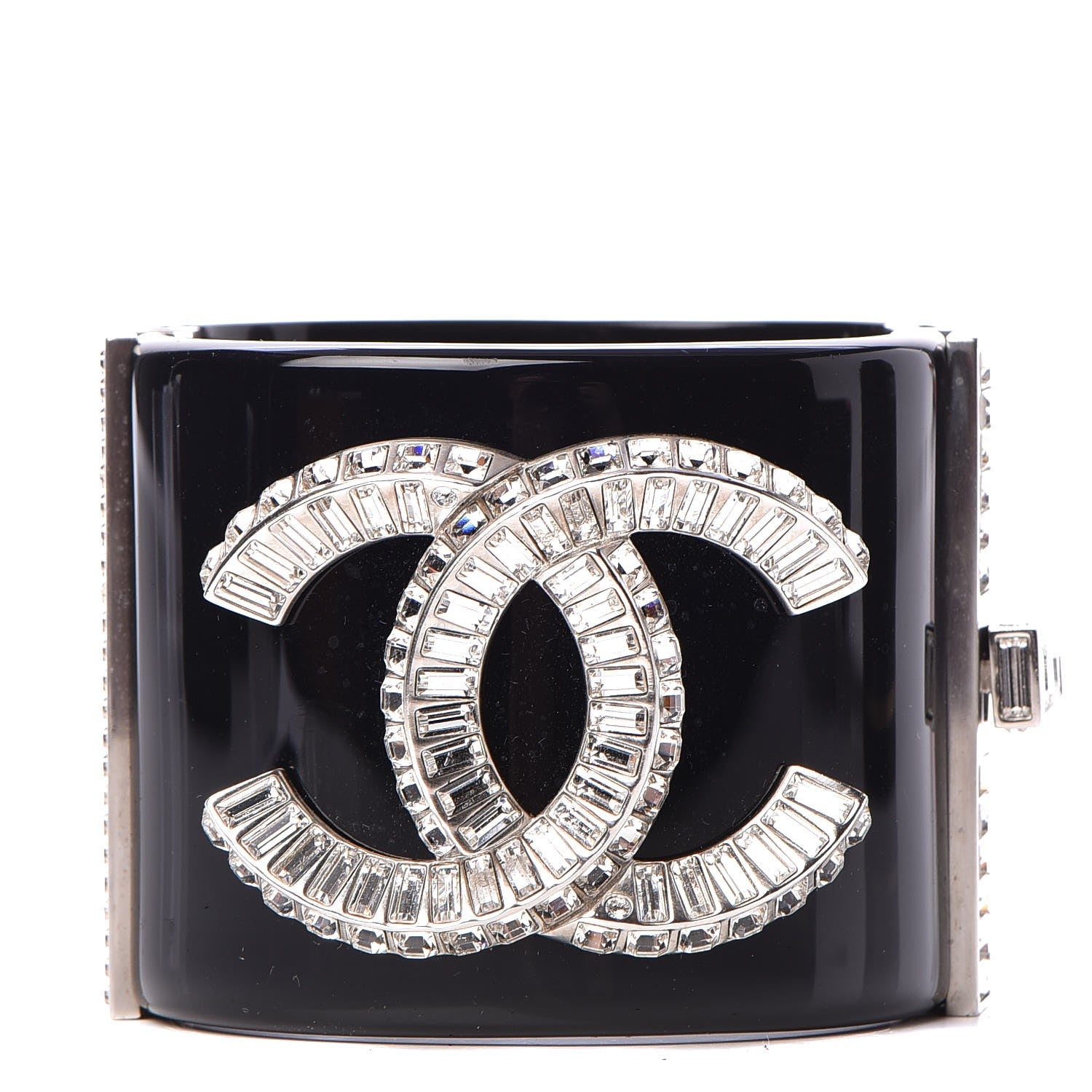 Chanel Resin Crystal Baguette CC Wide Cuff Black 1 of 7