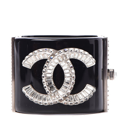 Chanel Resin Crystal Baguette CC Wide Cuff Black 1 of 7