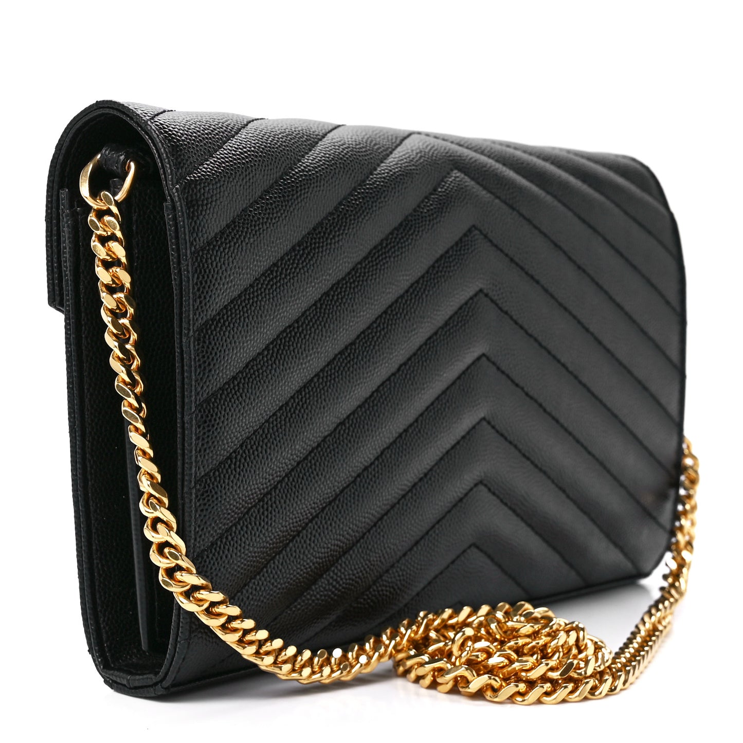 Grain De Poudre Matelasse Chevron Monogram Chain Wallet Black