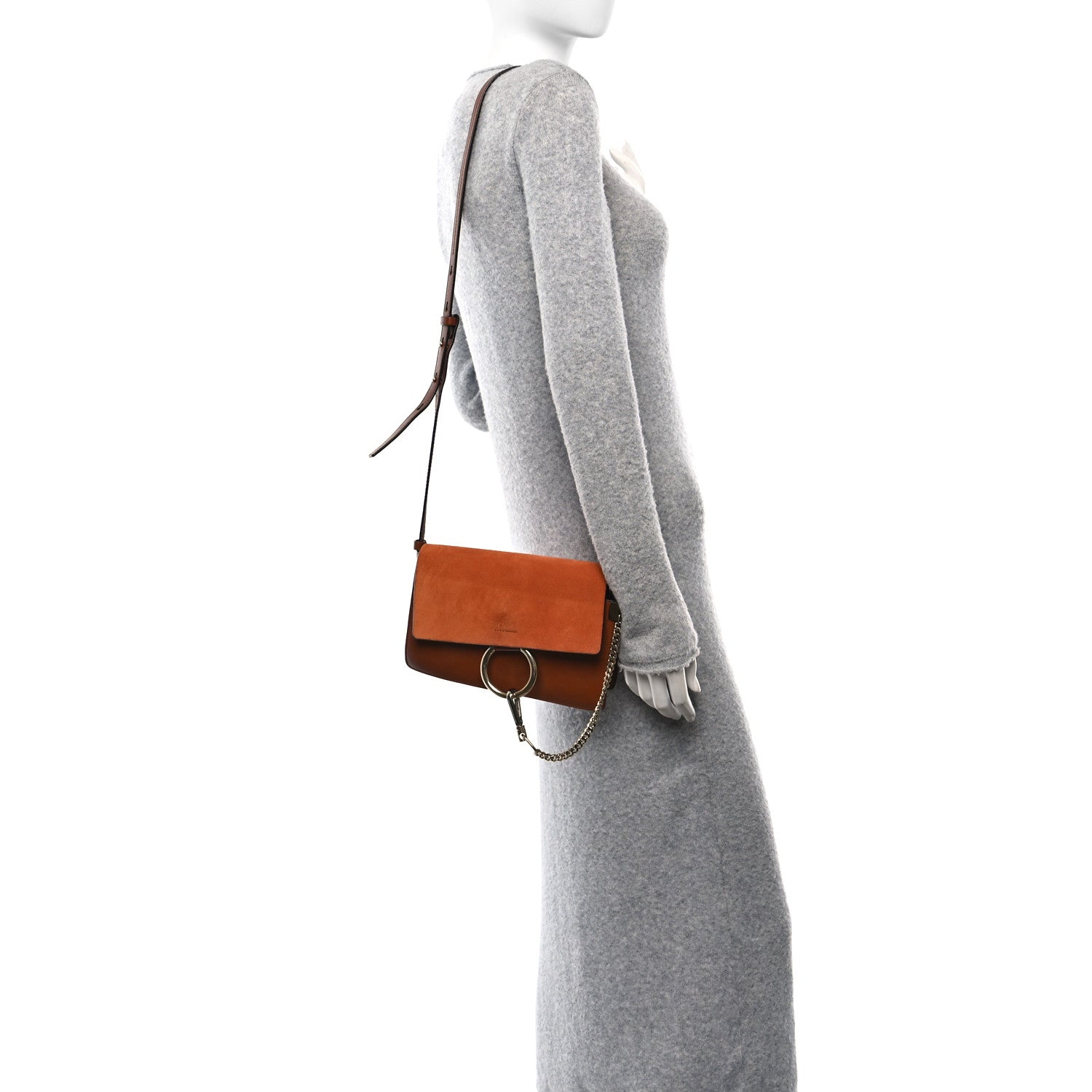 Chloe Suede Calfskin Small Faye Shoulder Bag Tobacco 2 of 9