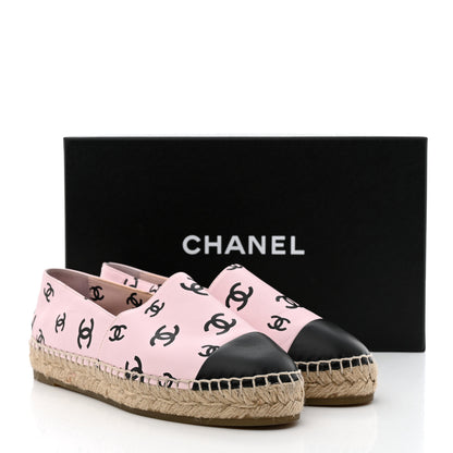 Chanel Lambskin Printed Coco Beach Espadrilles 37 Light Pink Black 9 of 9