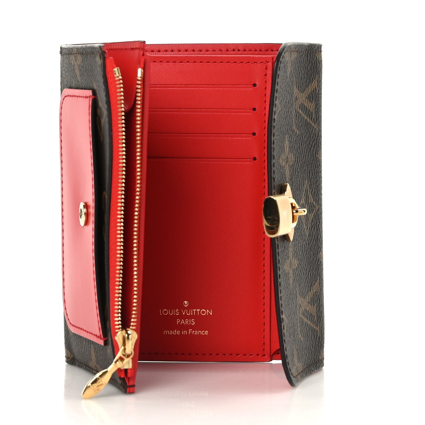 Monogram Flower Lock Compact Wallet Coquelicot