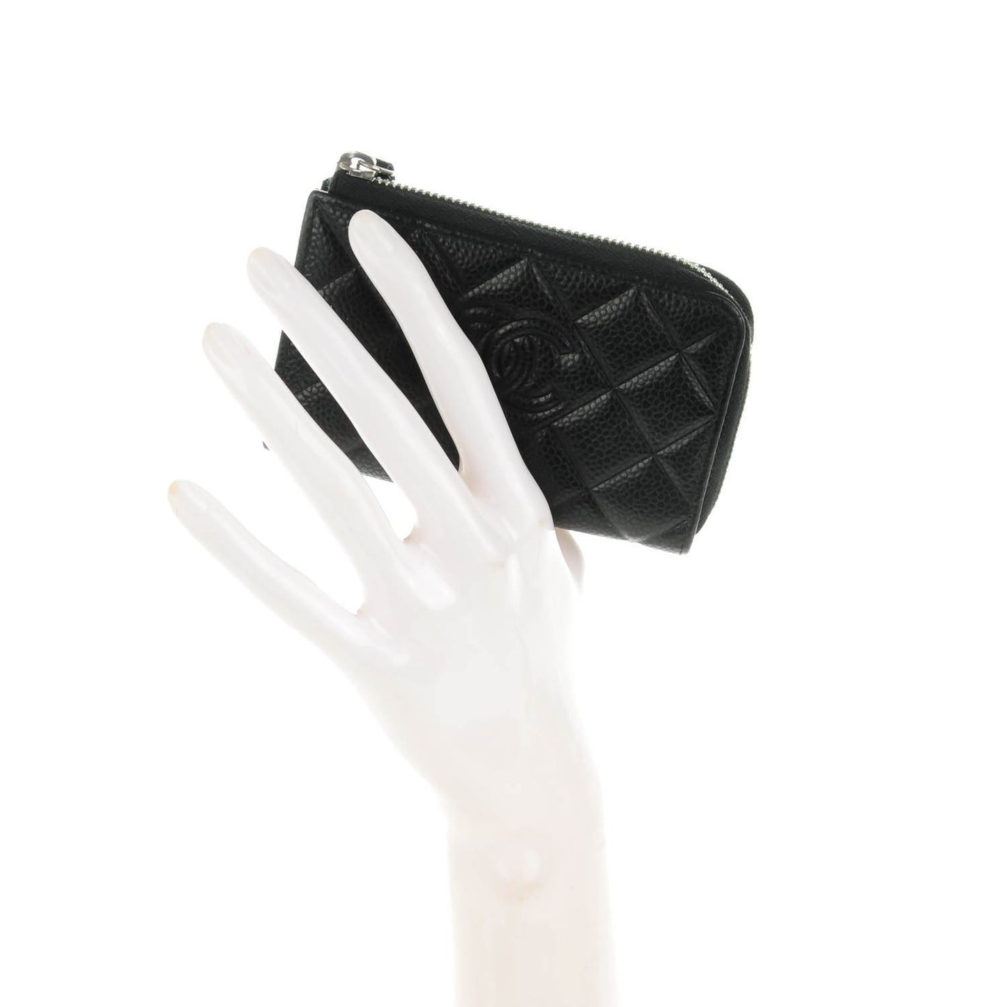 Caviar Quilted Diamond CC Key Holder Case Black