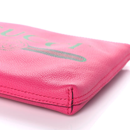 Gucci Pebbled Calfskin Medium Logo Portfolio Clutch Box Pink Green 10 of 11