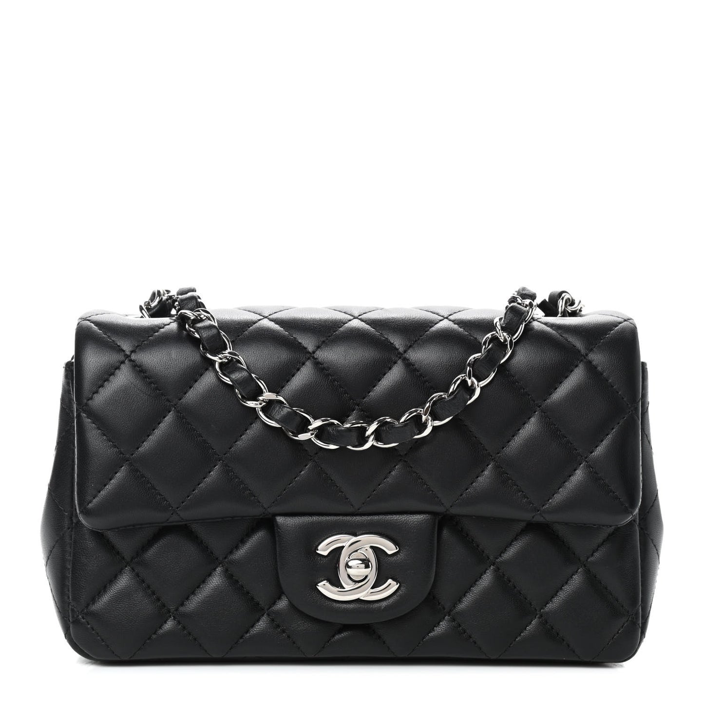 Lambskin Quilted Mini Rectangular Flap Black