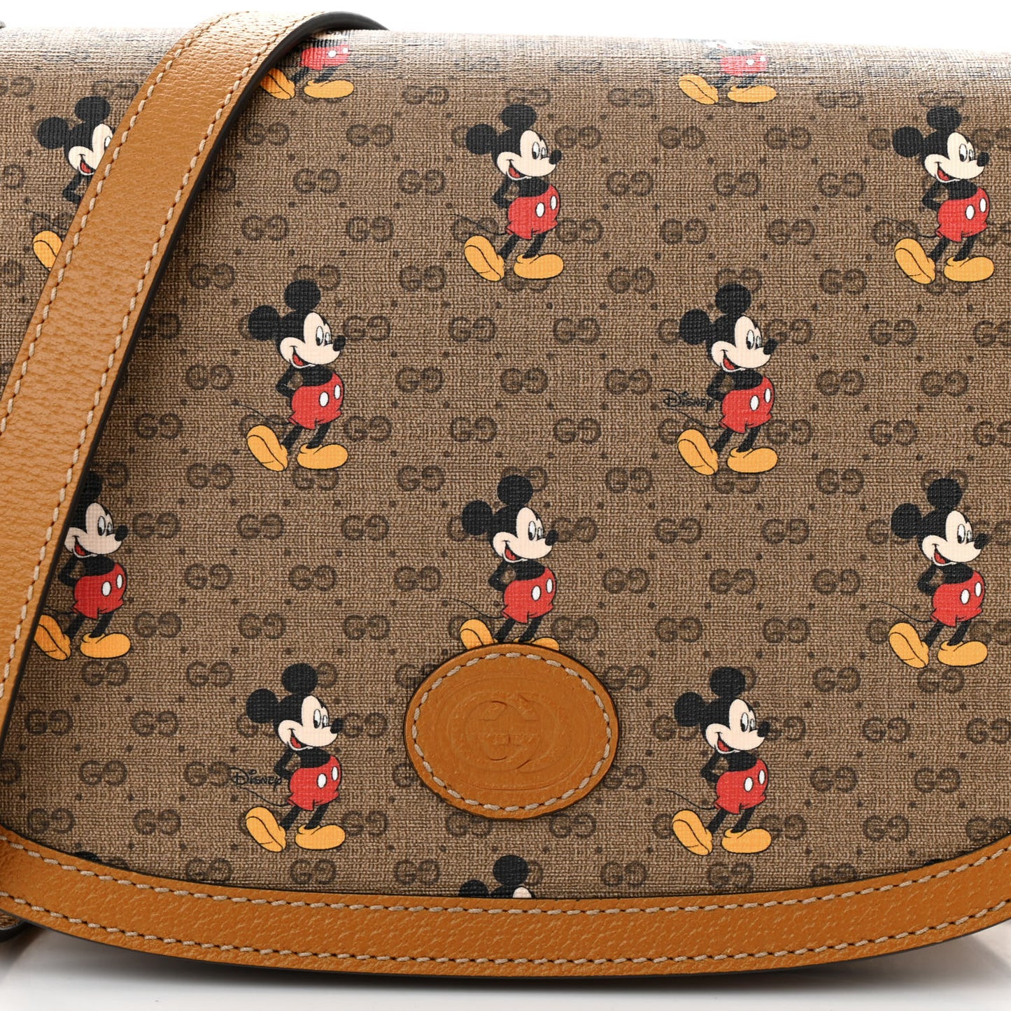 X DISNEY Mini Vintage GG Supreme Monogram Mickey Mouse Small Flap Messenger Bag Beige Vintage Sun Oil
