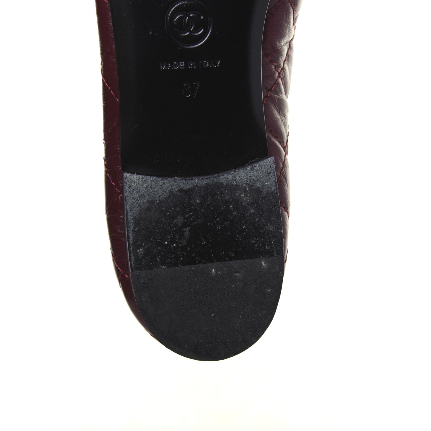 Chanel Tumbled Calfskin Quilted Cap Toe Ballerina Flats 37 Burgundy 10 of 14