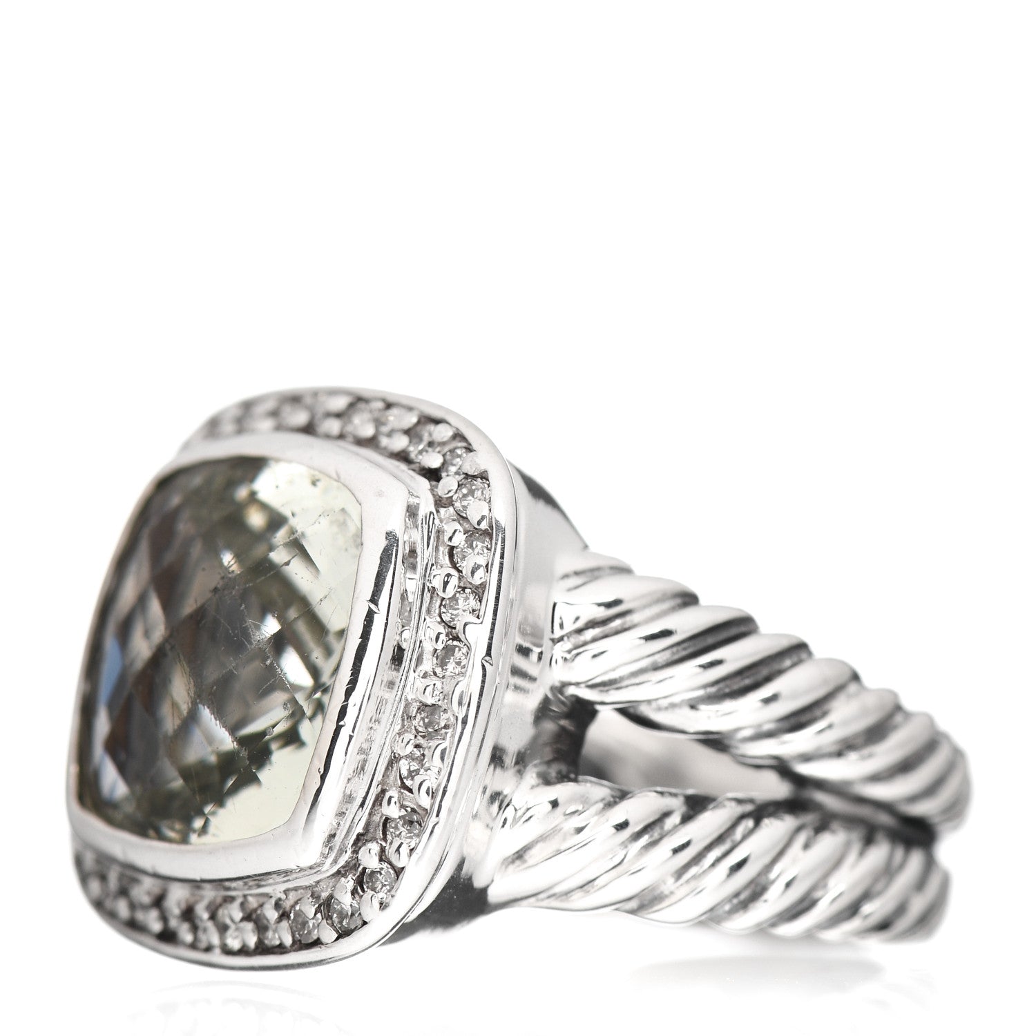 David Yurman Sterling Silver Diamond Prasiolite 11mm Albion Ring 52 6 3 of 6