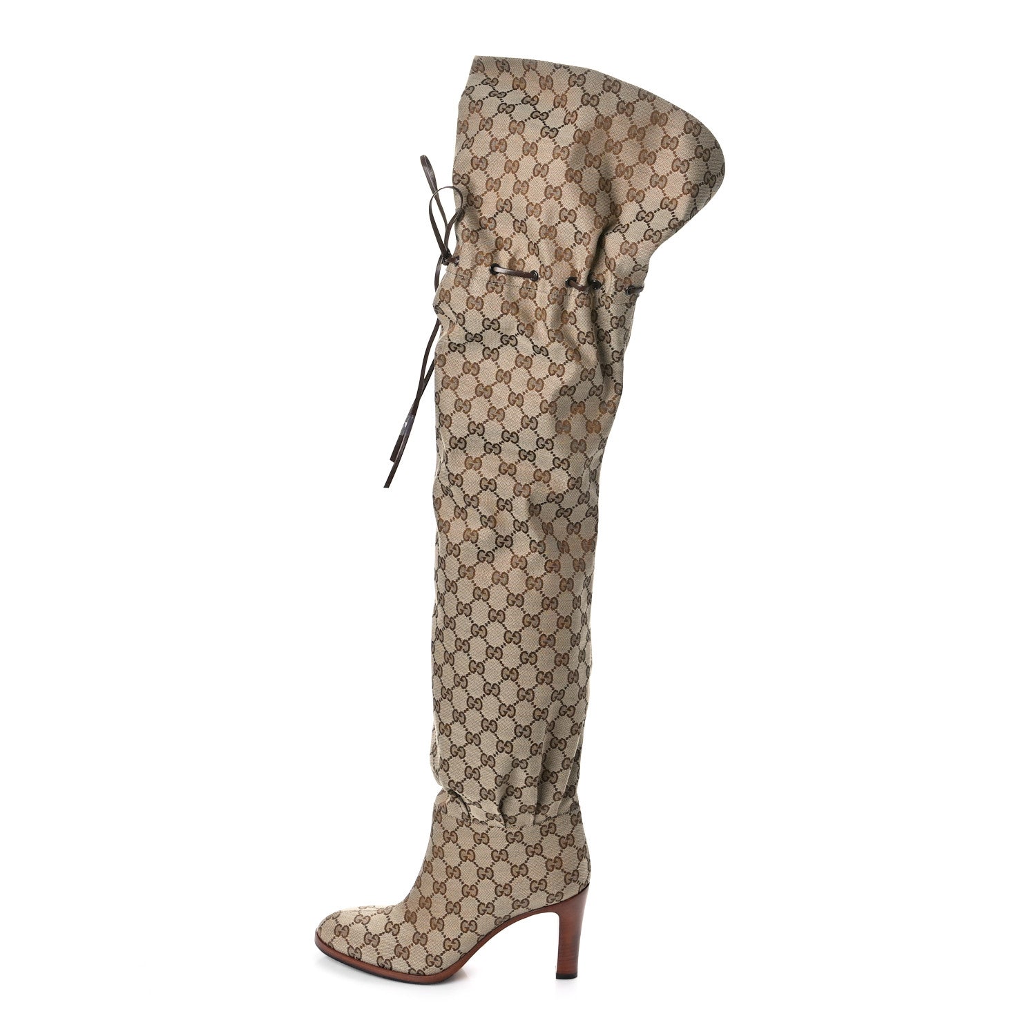 Gucci Monogram Over the Knee Boots 39.5 Beige Ebony 1 of 9
