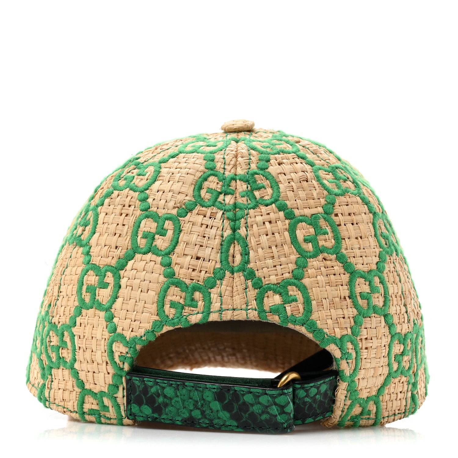 Gucci Raffia GG Monogram Elaphe Embroidered Aisha Baseball Hat M Ivory New Shamarock 4 of 7