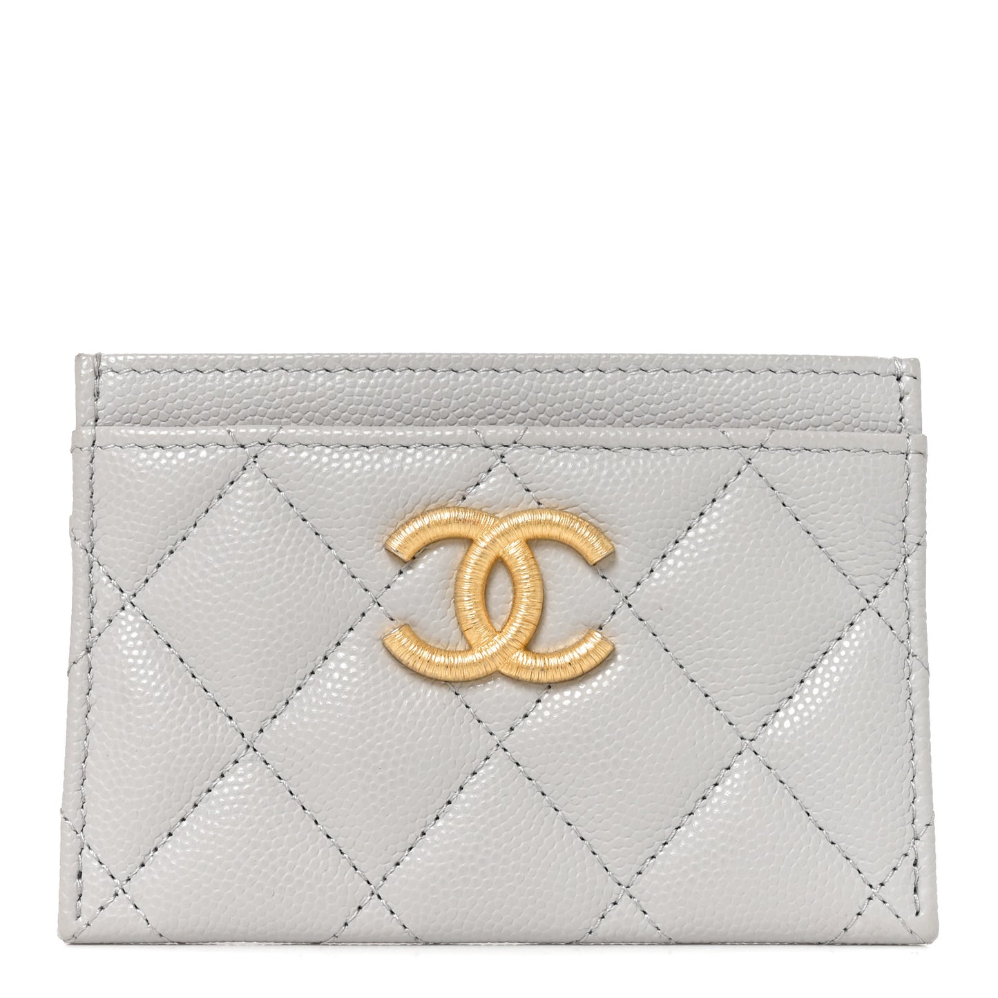 Caviar Quilted Textured CC Card Holder Grey