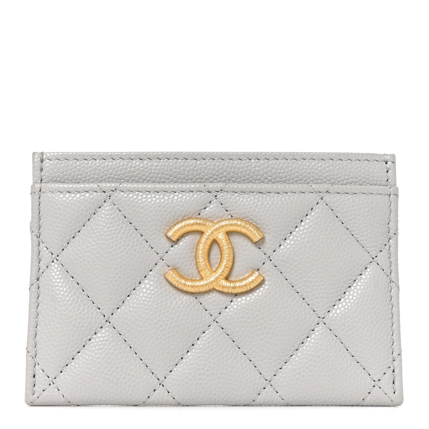 Chanel Caviar Quilted Textured CC Card Holder Grey 1 of 8