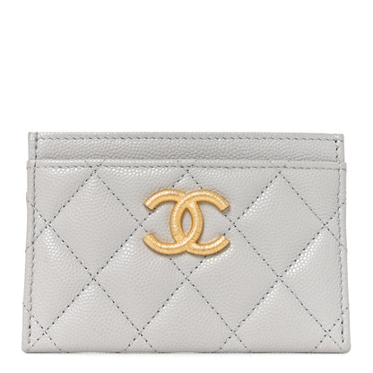 Chanel Caviar Quilted Textured CC Card Holder Grey 1 of 8