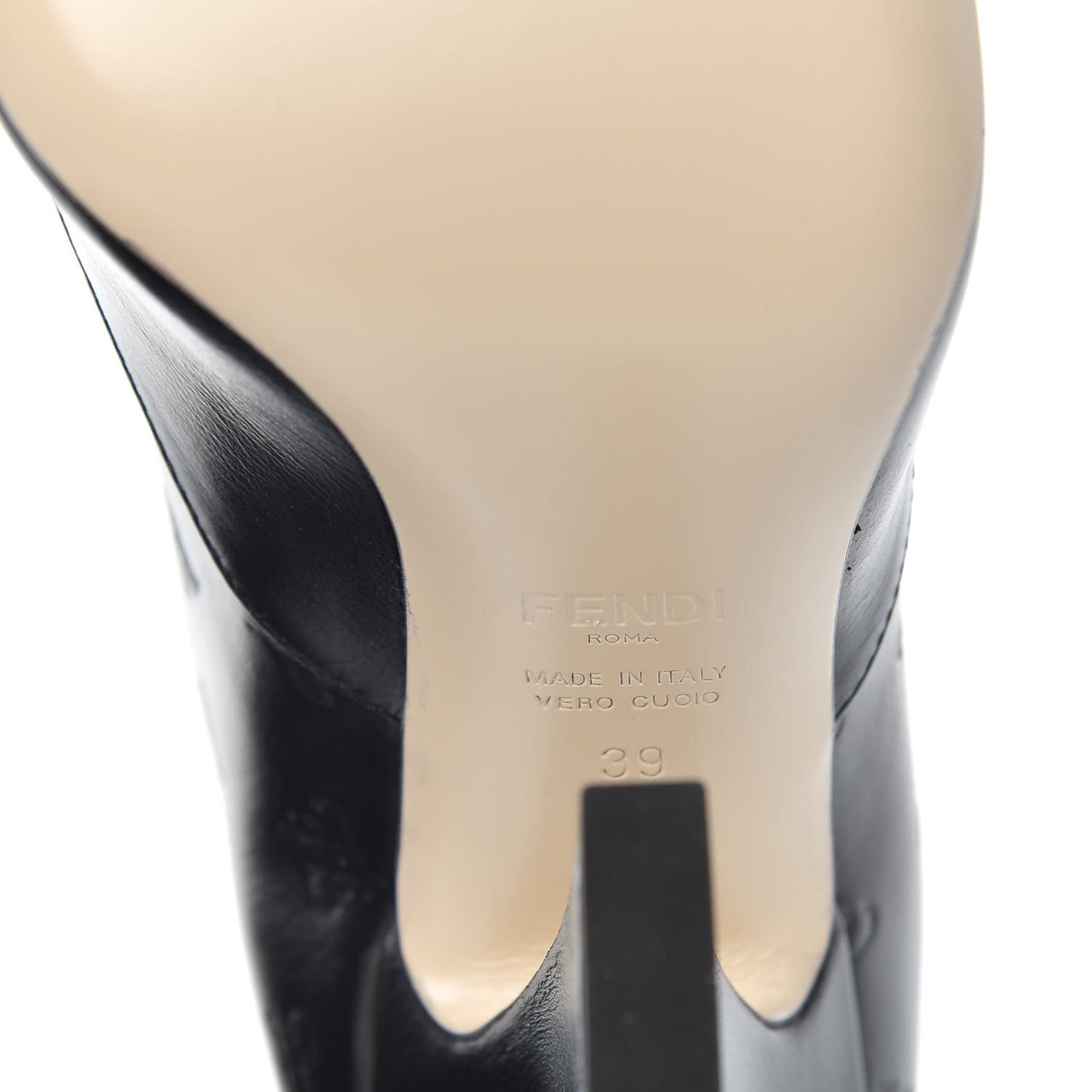 Vitello Karligraphy Embossed FFreedom High Heel Ankle Boots 39 Black