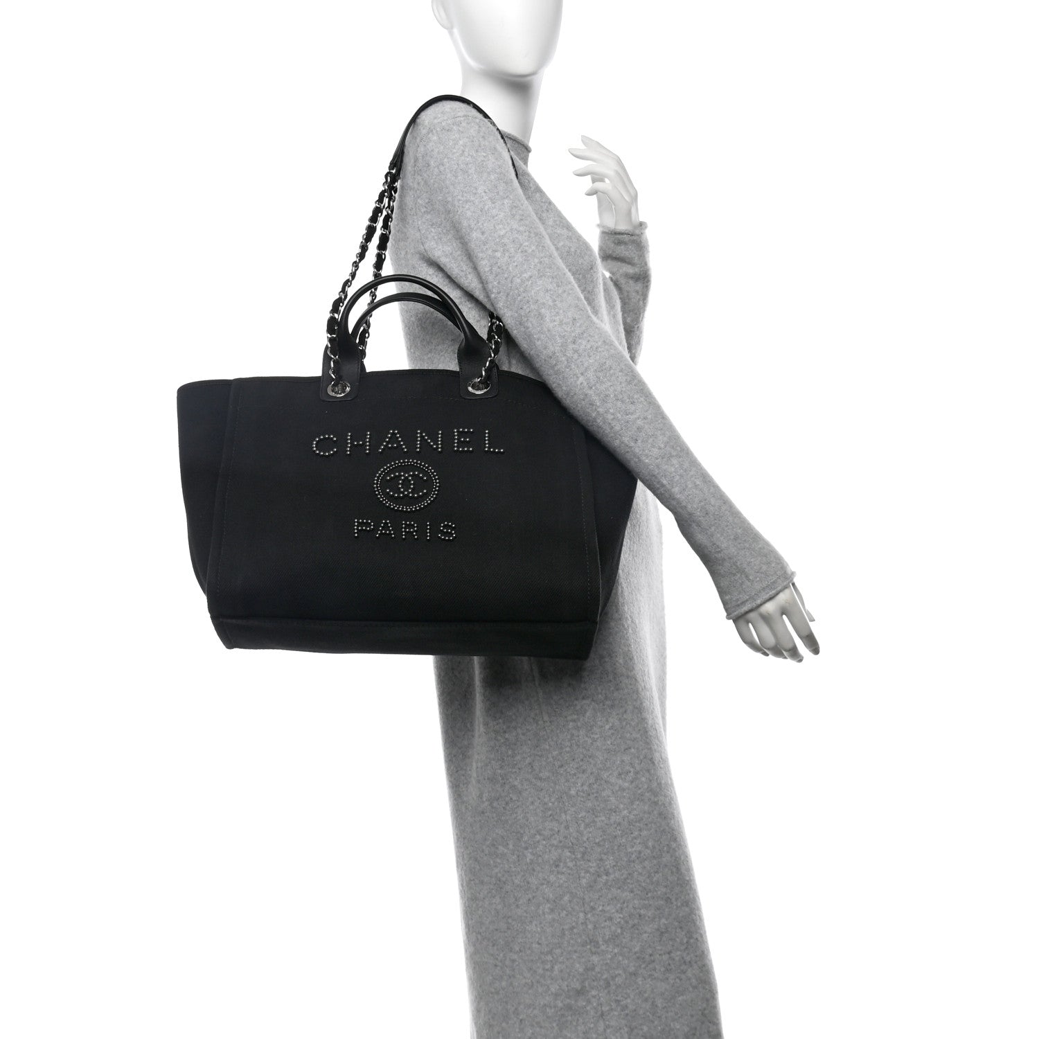 Chanel Canvas Pearl Medium Deauville Tote Black 2 of 12