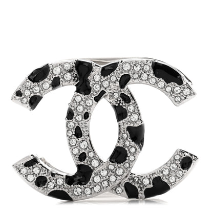 Chanel Metal Resin Strass Crystal CC Scarf Ring Silver Black 1 of 5