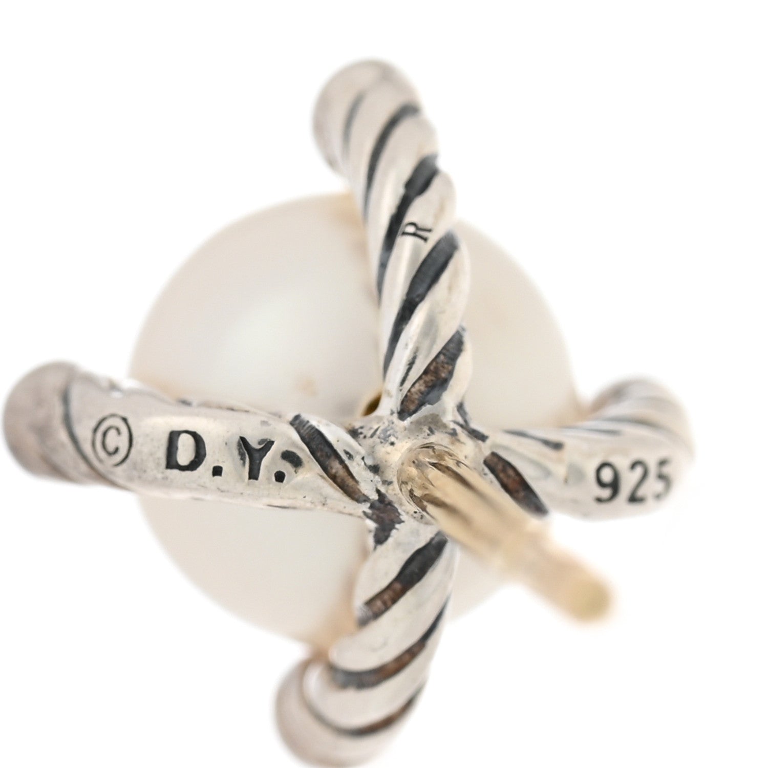 David Yurman Sterling Silver Diamond Cultured Pearl 6-6.5mm Cable Stud Earrings 4 of 4