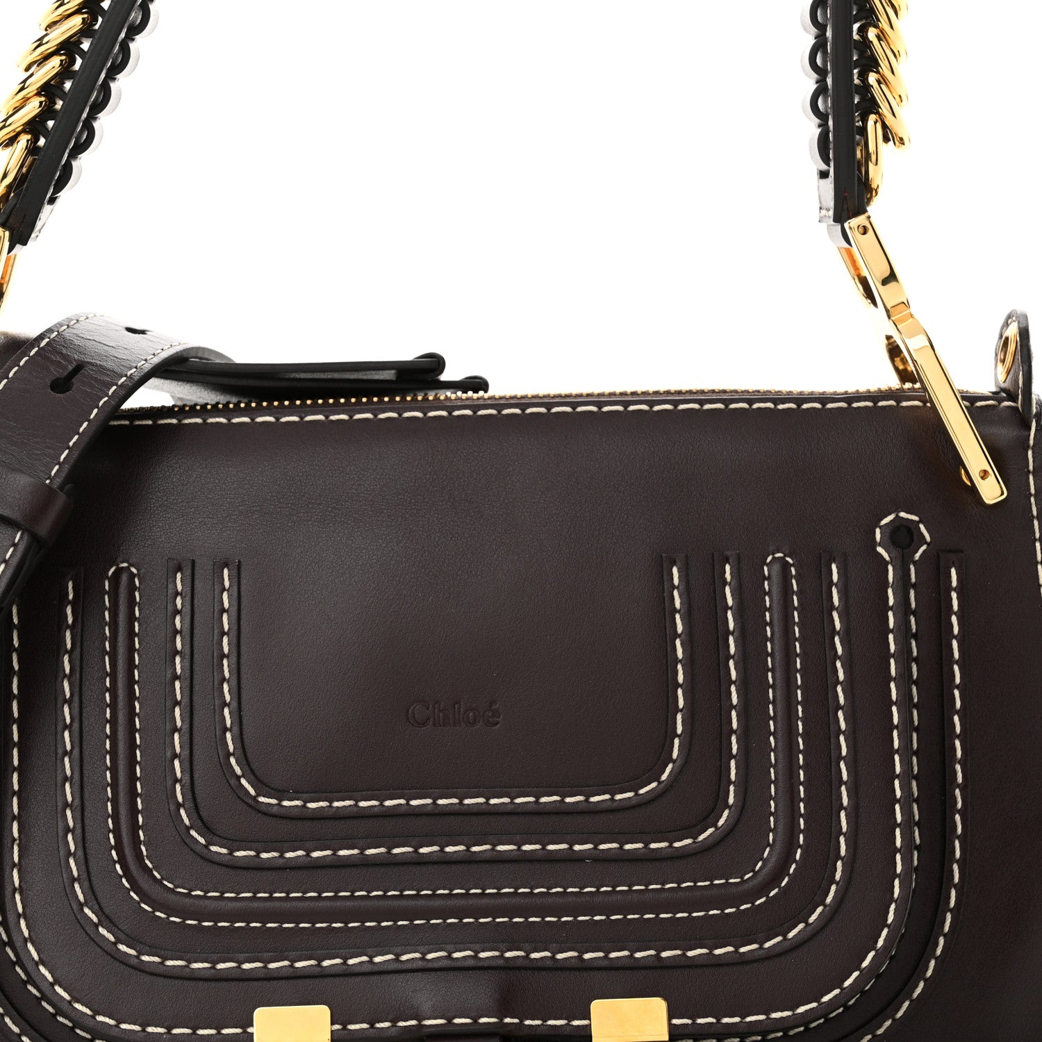Chloe Shiny Calfskin Small Marcie Saddle Shoulder Bag Black Raisin 8 of 10