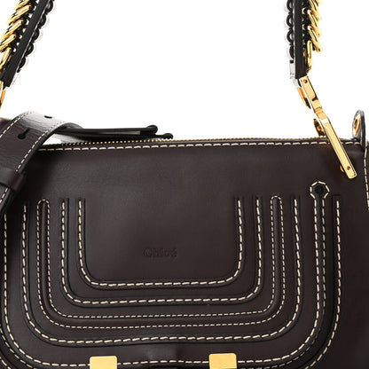 Chloe Shiny Calfskin Small Marcie Saddle Shoulder Bag Black Raisin 8 of 10
