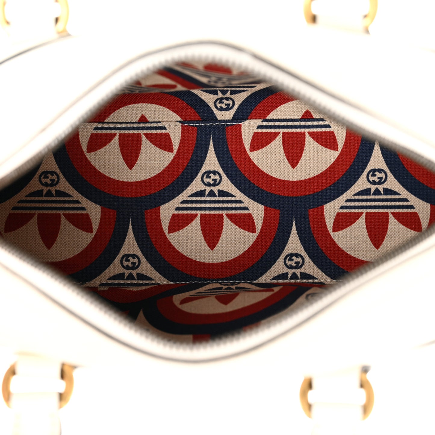 X ADIDAS Textured Dollar Calfskin Web Trefoil Logo Embossed Mini Bowling Bag Off White