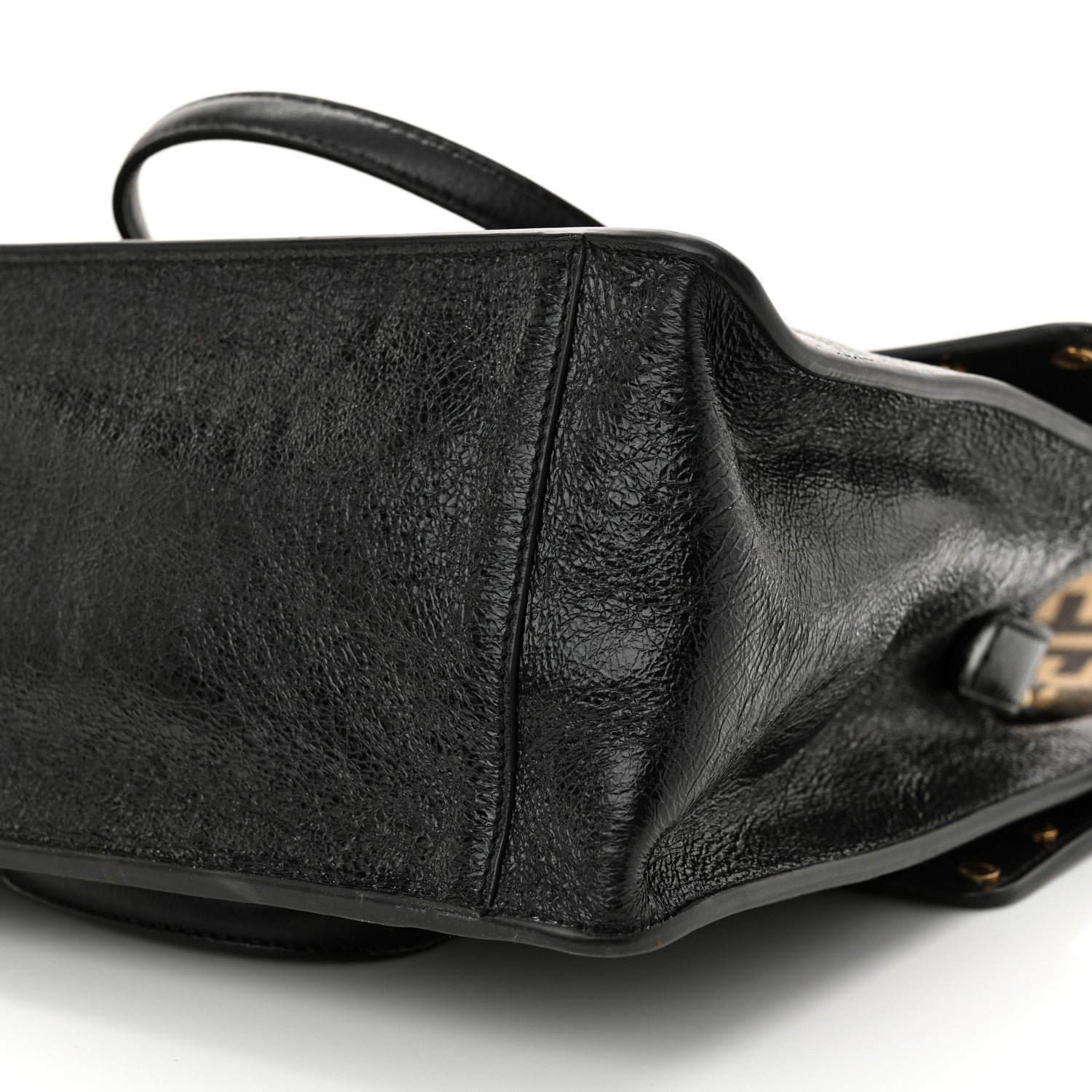 Fendi Agnello Old Shine Vitello Go Rain Large Flip Tote Black Marrone 10 of 10