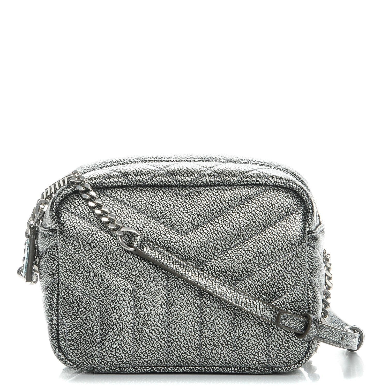 Saint Laurent Metallic Grain De Poudre Y Quilted Monogram Mini Loulou Camera Bag Gun Metal 1 of 7