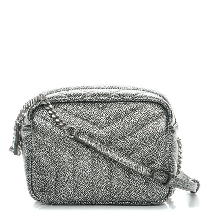 Saint Laurent Metallic Grain De Poudre Y Quilted Monogram Mini Loulou Camera Bag Gun Metal 1 of 7