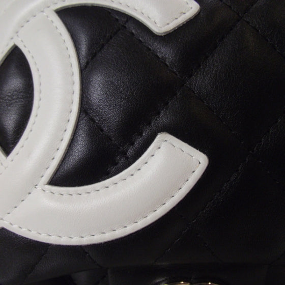 Calfskin Quilted Large Cambon Multipocket Reporter Black White