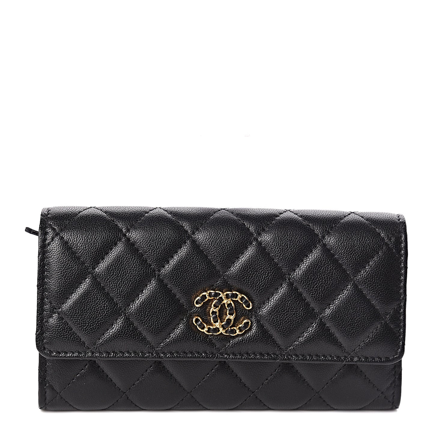 Goatskin Quilted Medium 19 Flap Wallet Black