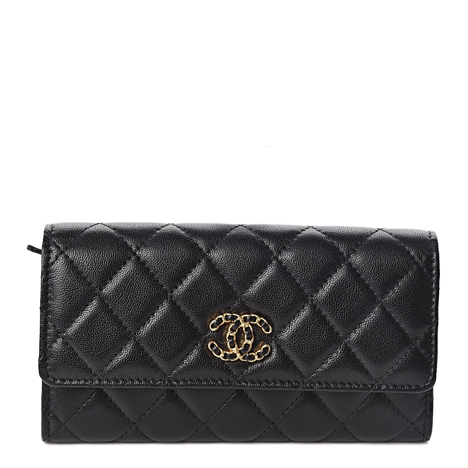 Chanel Goatskin Quilted Medium 19 Flap Wallet Black 1 of 10