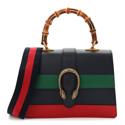 Gucci Moon Calfskin Web Medium Dionysus Bamboo Top Handle Bag Black Bright Evergreen Hibiscus Red 1 of 11