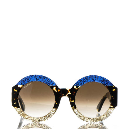Gucci Acetate Round Sunglasses GG0084S Blue Havana Brown 2 of 8