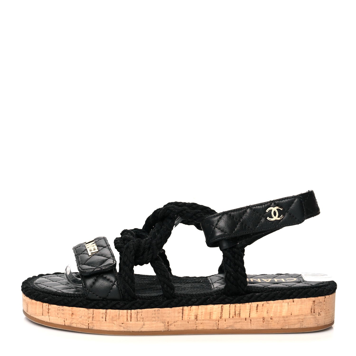 Chanel Cord Lambskin Quilted Logo Sandals 38 Black 1 of 8