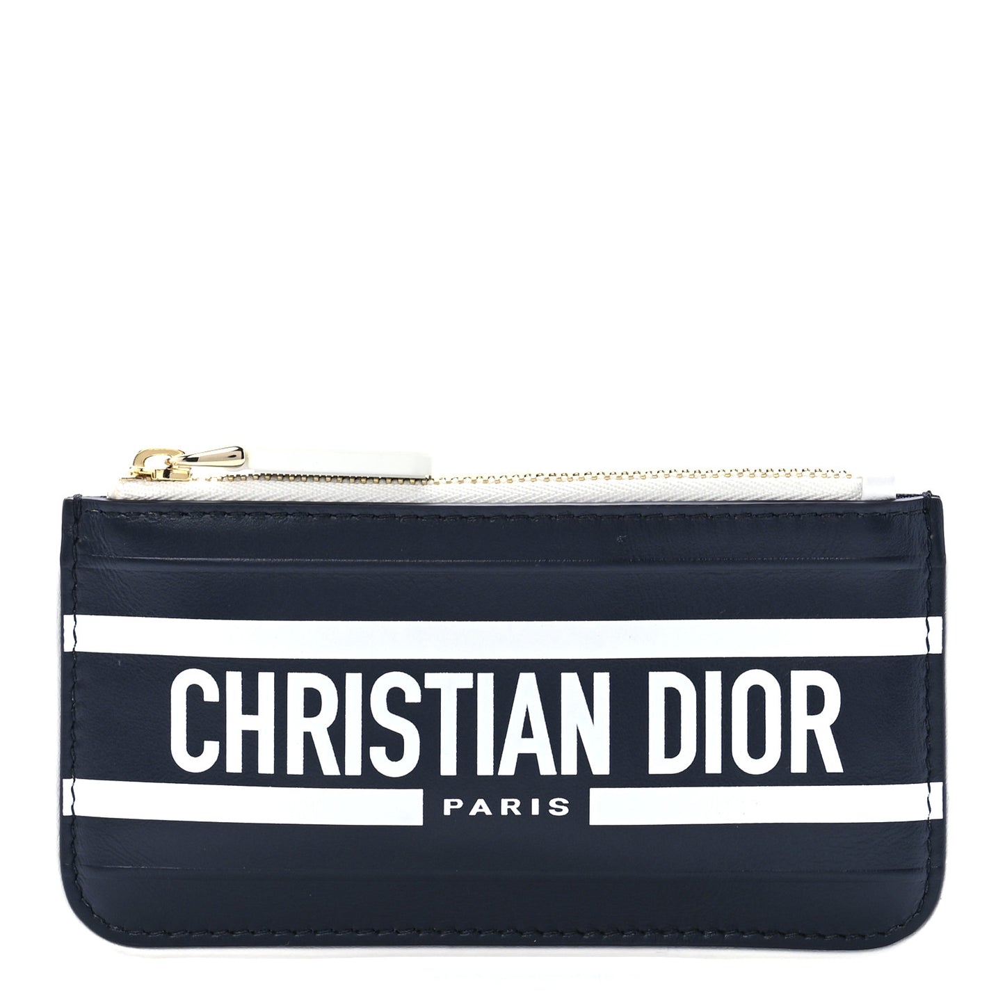 Calfskin Vibe Zip Key Wallet Blue White