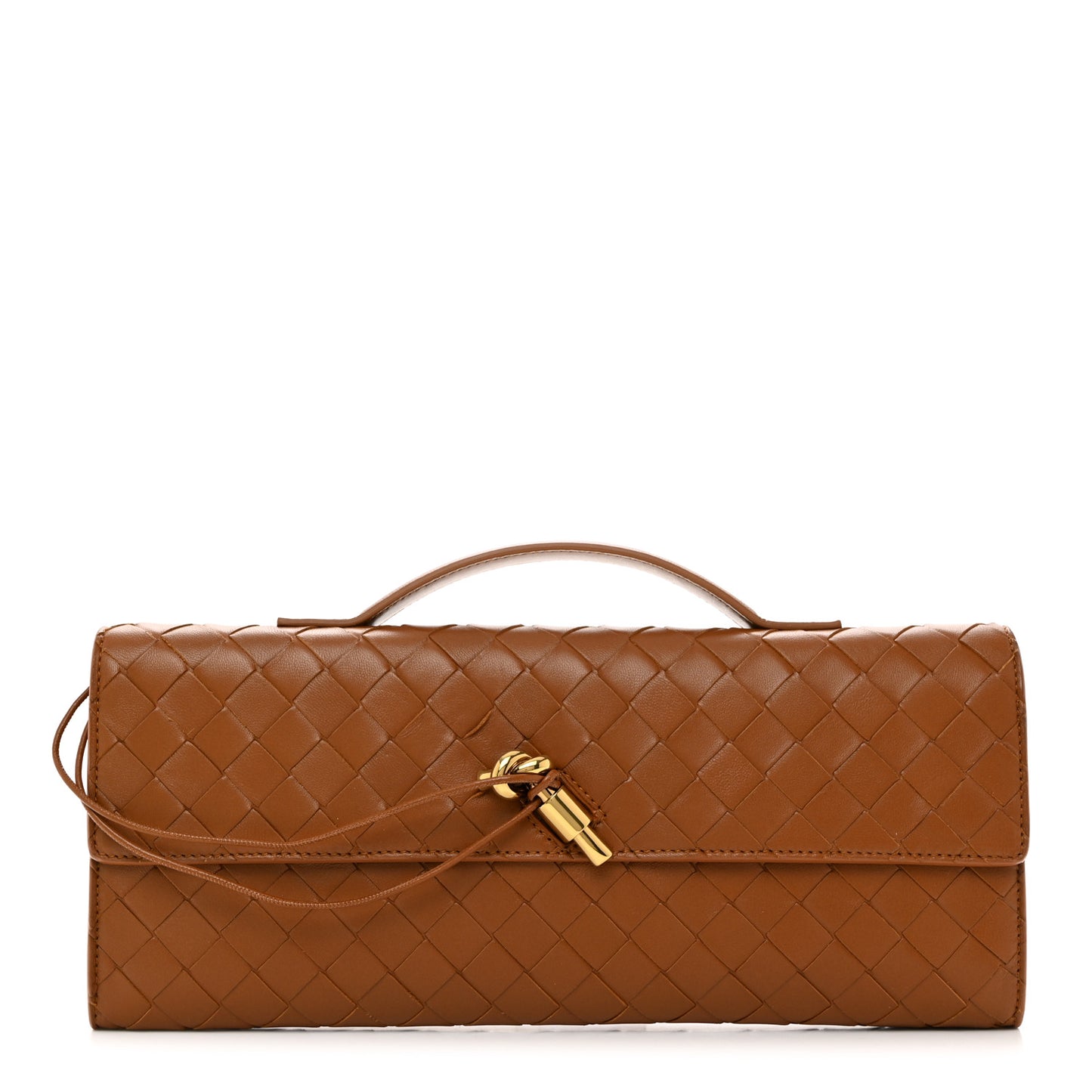 Nappa Intrecciato Long Andiamo Top Handle Clutch Cognac