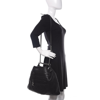 Chanel Calfskin Stitched Double Zip Hobo Black 2 of 12