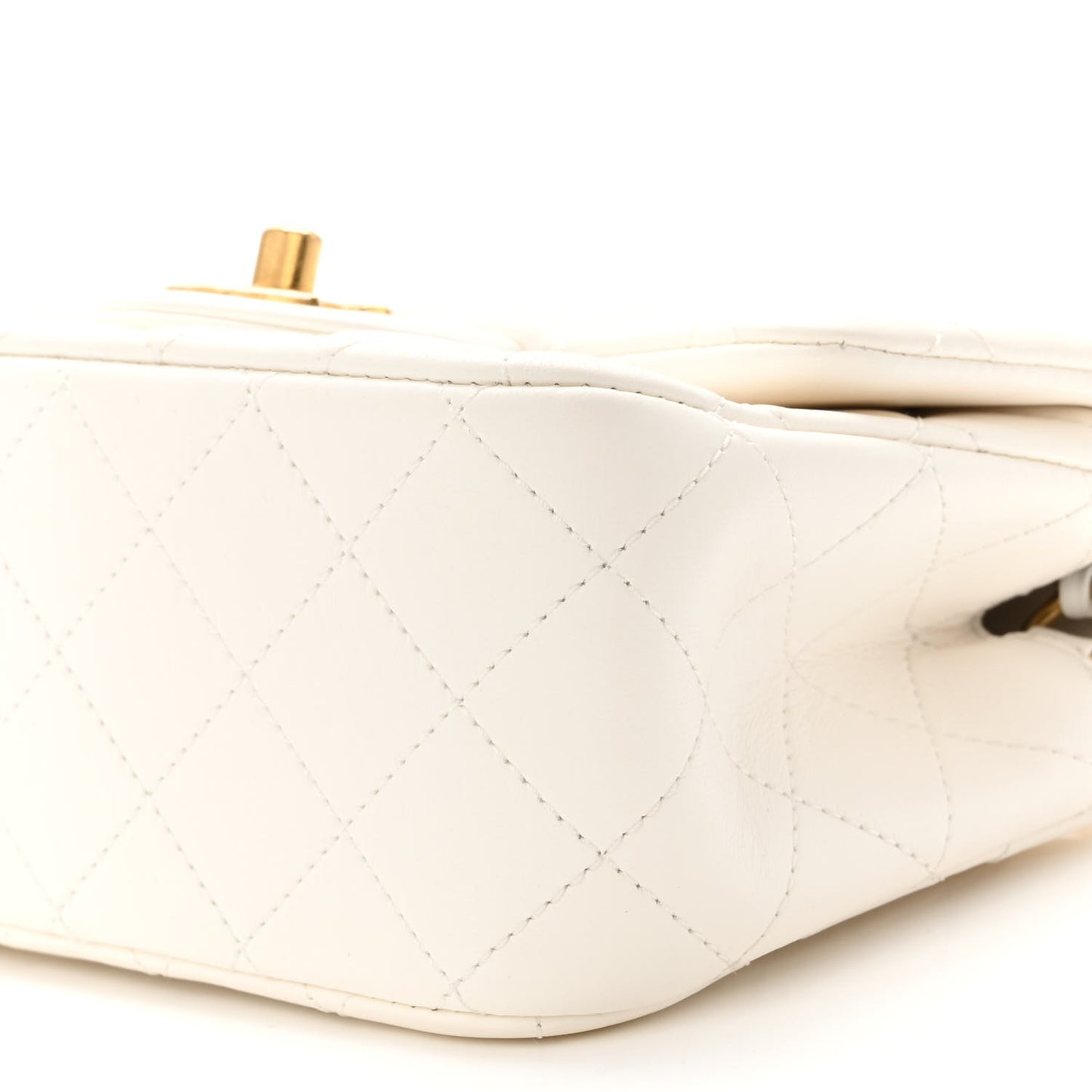 Lambskin Quilted Mini Pearl Crush Flap White