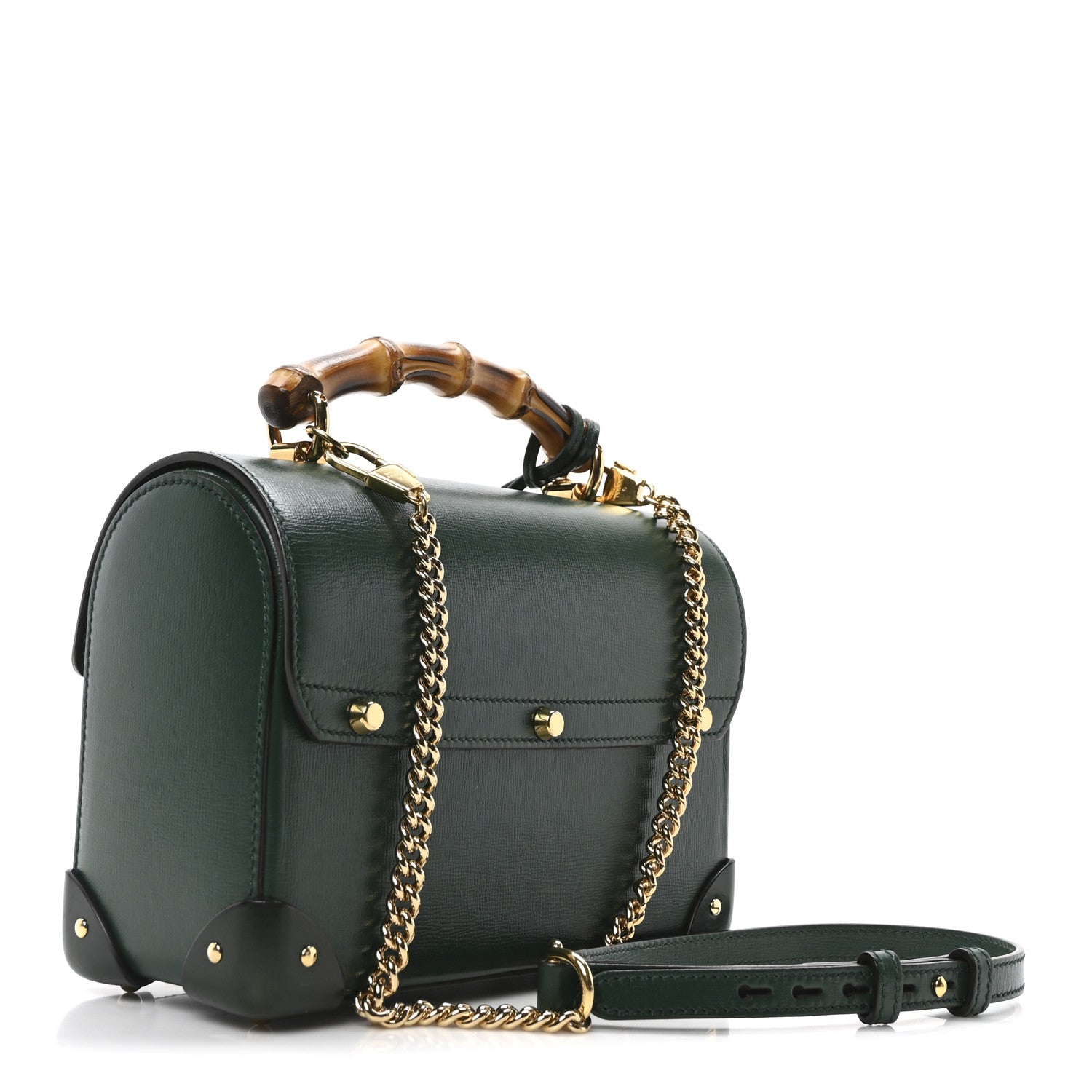 Gucci Azalea Calfskin Small Padlock Bamboo Shoulder Bag Vintage Green 3 of 10