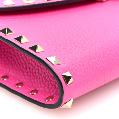 Valentino Garavani Grainy Calfskin Rockstud Flip Lock Wallet With Chain Pink PP 9 of 10