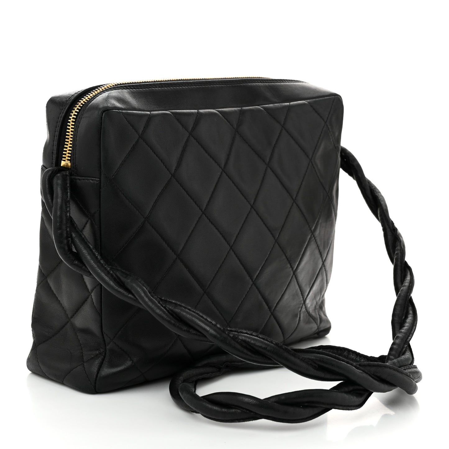 Lambskin Quilted Messenger Bag Black