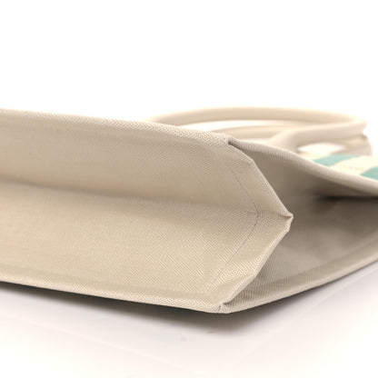 Saint Laurent Cotton Linen Calfskin Striped Rive Gauche Tote Water Green 8 of 8