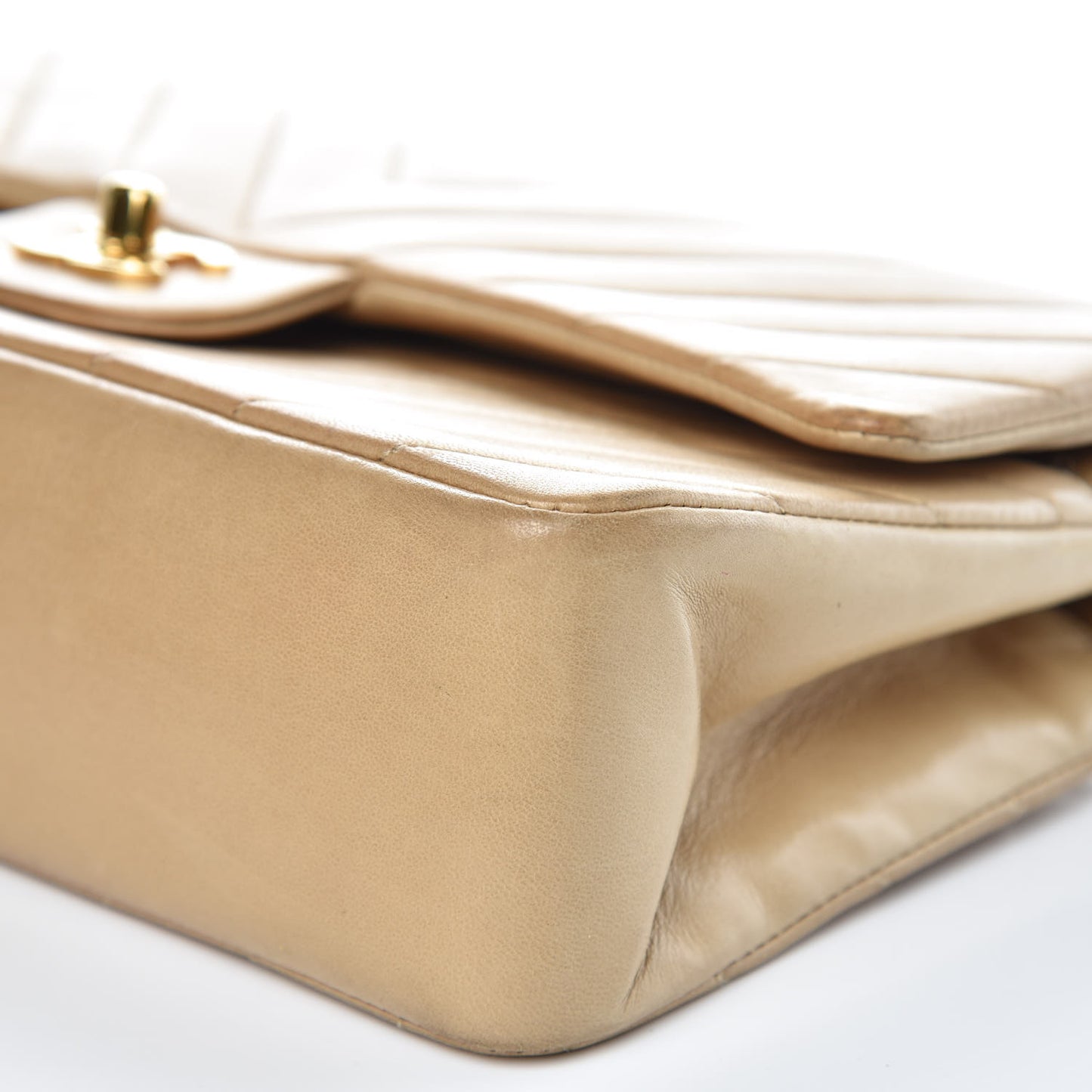 Lambskin Chevron Quilted Medium Double Flap Beige