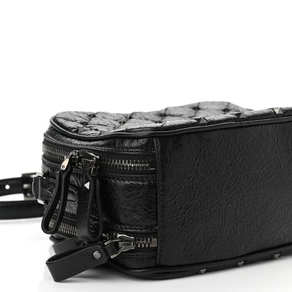 Valentino Garavani Craquele Nappa Rockstud Spike Double Zip Camera Crossbody Bag Black 7 of 9