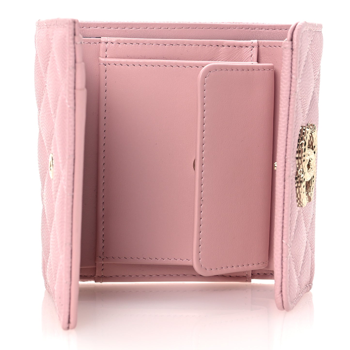 Caviar Quilted Textured CC Flap Card Holder Light Pink