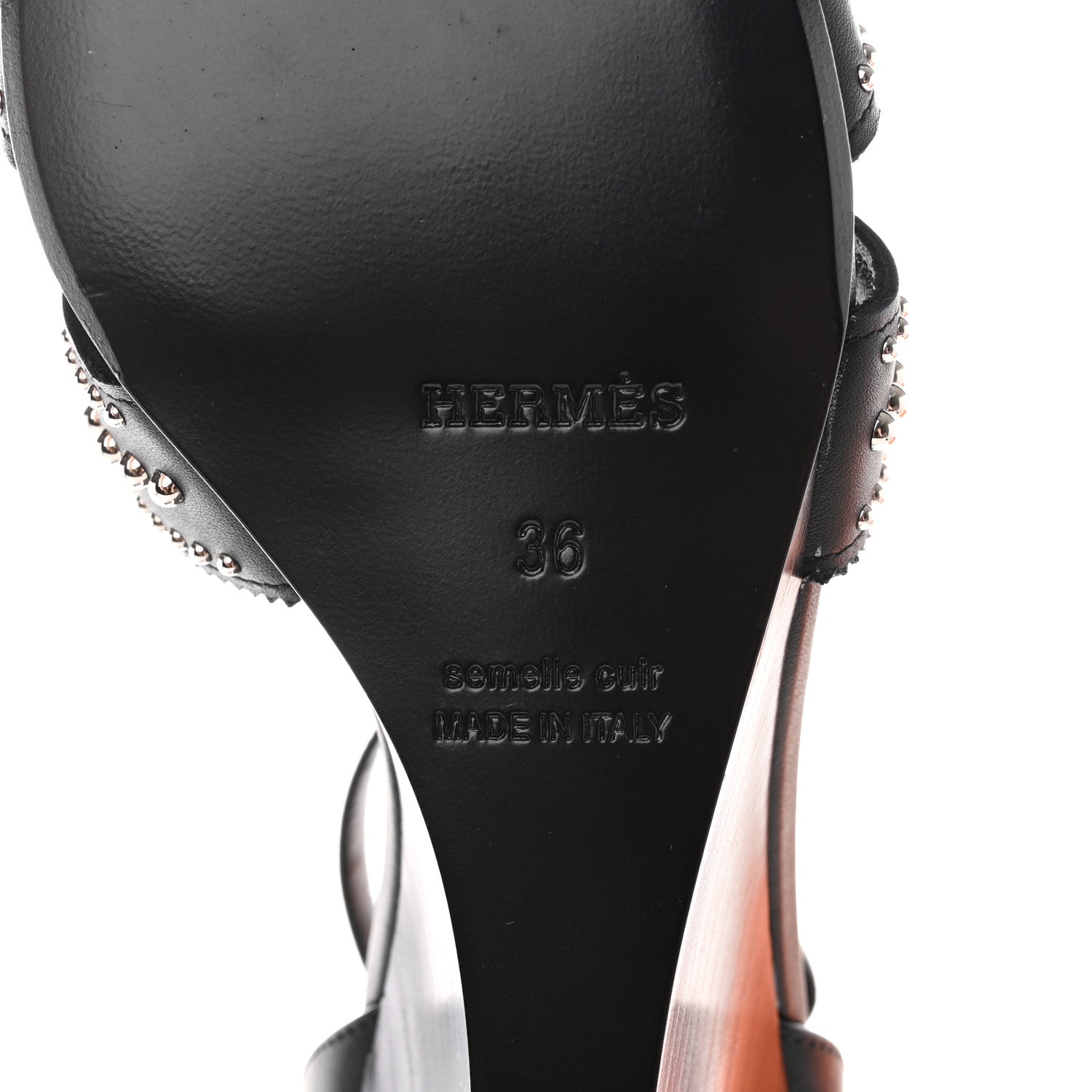 Hermes Calfskin Clous Legend Wedge Sandals 36 Black 6 of 12