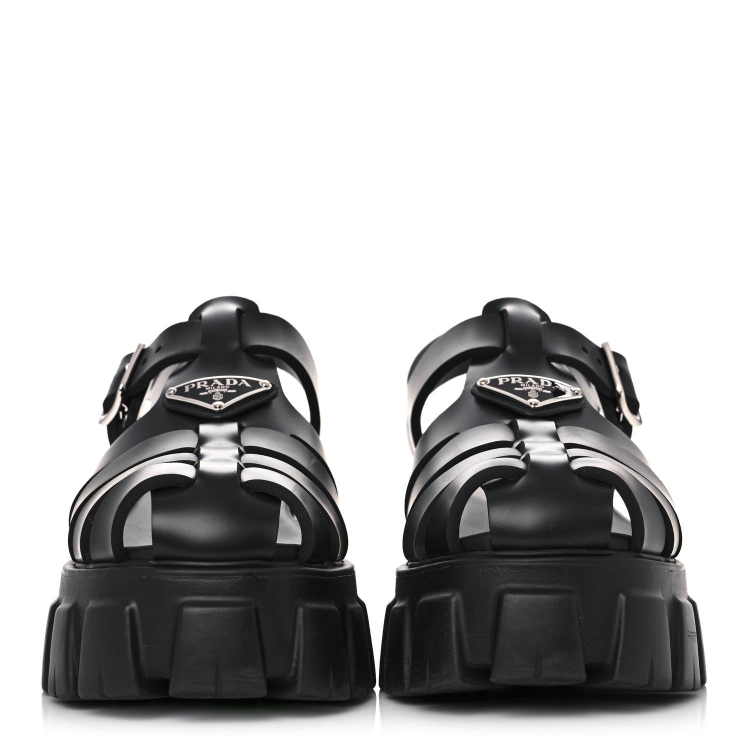 Prada Foam Rubber Triangle Logo Monolith 55mm Cage Sandals 38 Black 2 of 12