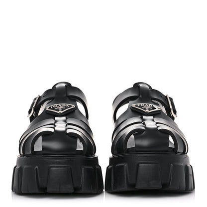 Prada Foam Rubber Triangle Logo Monolith 55mm Cage Sandals 38 Black 2 of 12