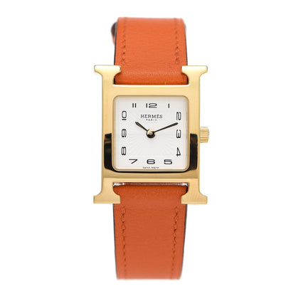 Hermes Stainless Steel Swift 21mm Heure H Hour Quartz Watch Orange 1 of 5