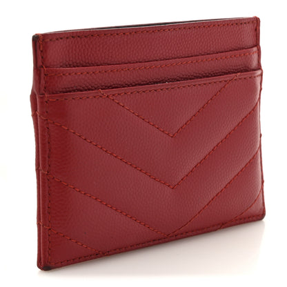Saint Laurent Grain De Poudre Matelasse Chevron Monogram Credit Card Case New Red 3 of 12