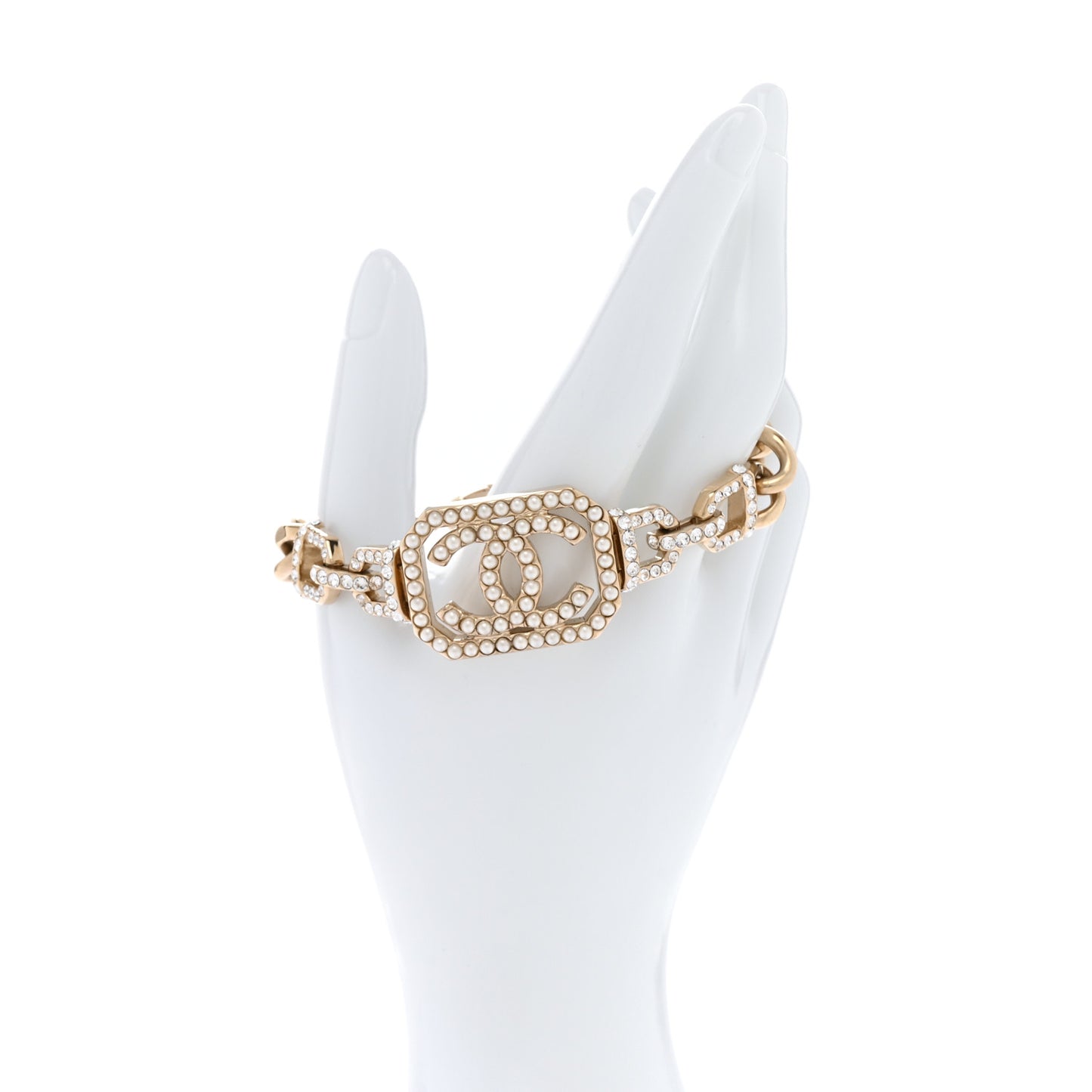 Crystal Pearl CC Vendome Bracelet Gold Pearly White